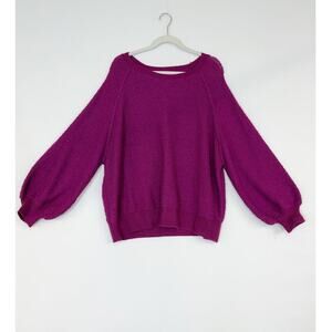 Umgee Plus Magenta Sweater Puff Long Sleeves Boat Neck Women's XL Boucle